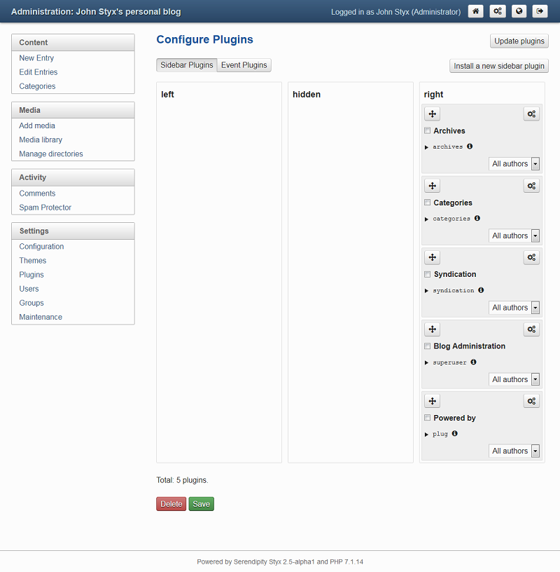 Plugin configuration